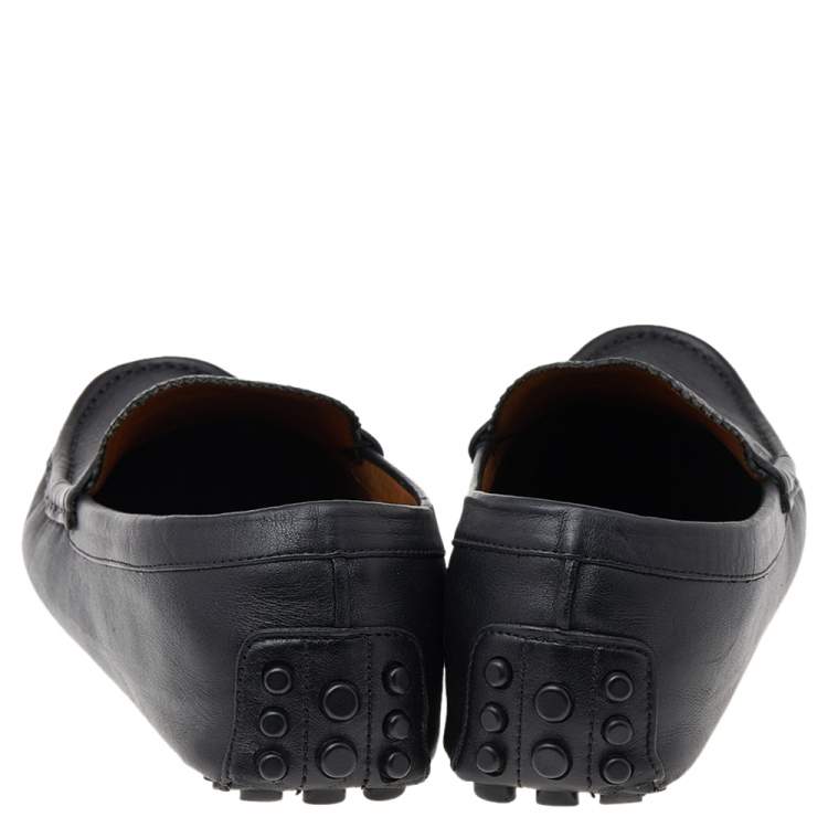 Pre Owned Gucci Black Leather Slip On Loafers Size 44