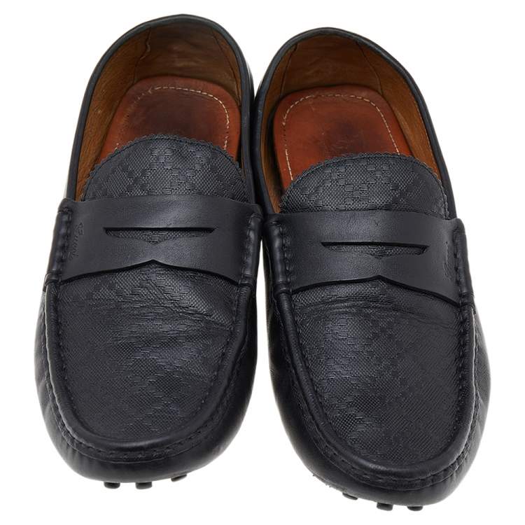 Pre Owned Gucci Black Leather Slip On Loafers Size 44