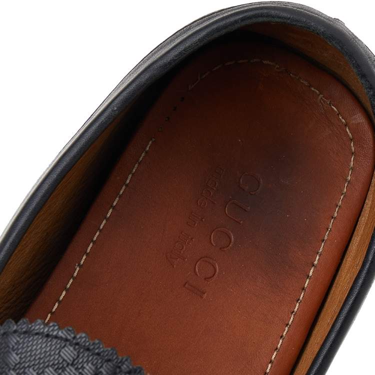 Pre Owned Gucci Black Leather Slip On Loafers Size 44