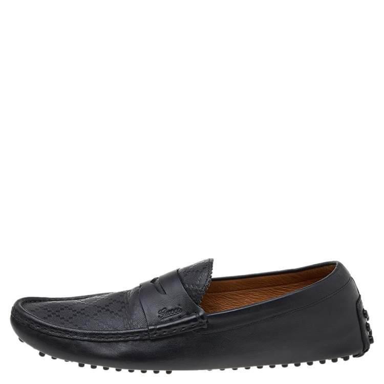 Pre Owned Gucci Black Leather Slip On Loafers Size 44