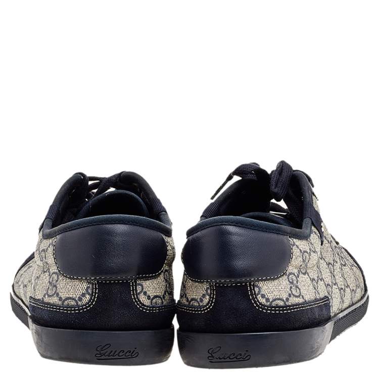 Pre Owned Gucci Beige/Black Coated Canvas And Leather Low Top Sneakers Size 44 