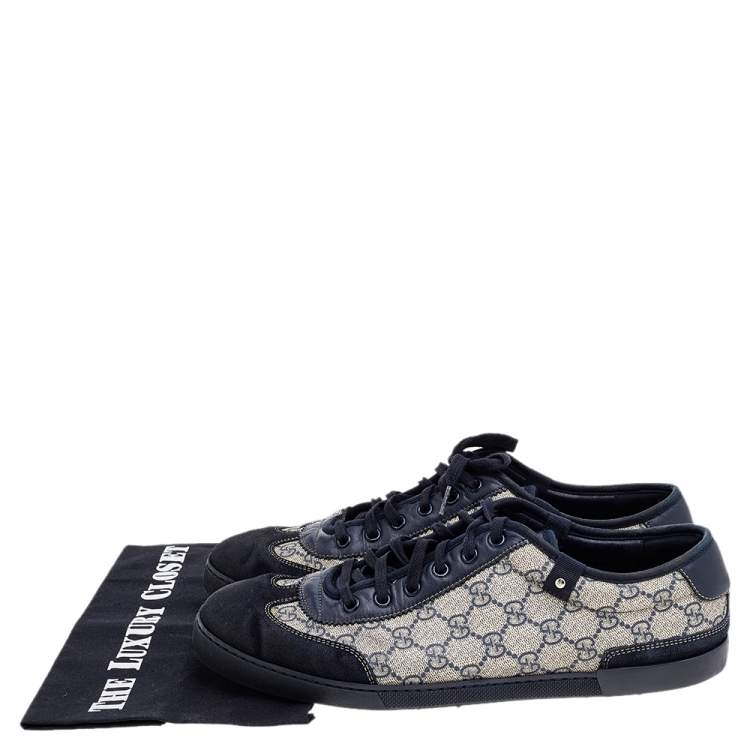 Pre Owned Gucci Beige/Black Coated Canvas And Leather Low Top Sneakers Size 44 