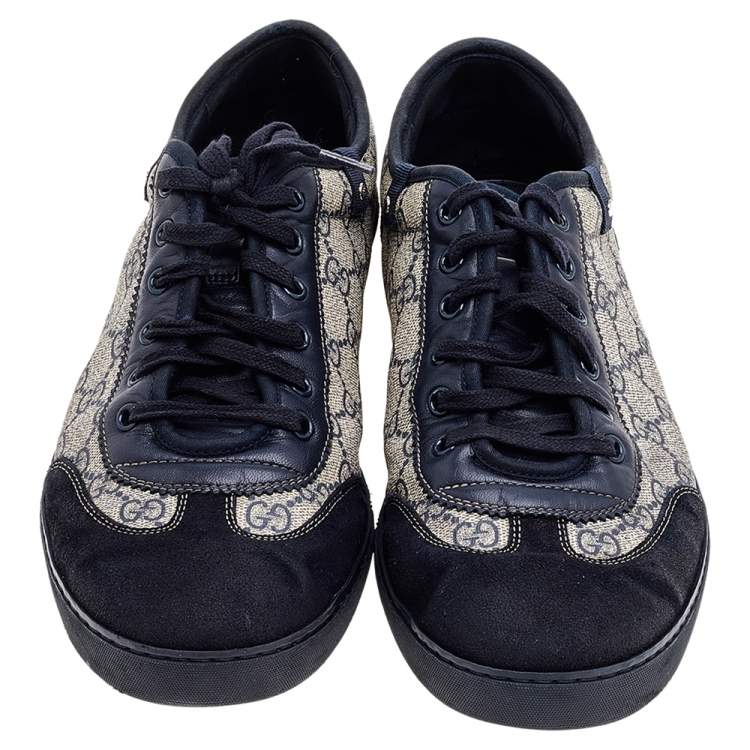 Pre Owned Gucci Beige/Black Coated Canvas And Leather Low Top Sneakers Size 44 