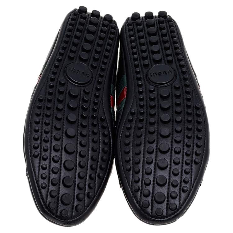 Pre Owned Gucci Black Leather Web Detail Low Top Sneakers Size 43.5