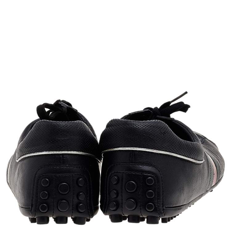 Pre Owned Gucci Black Leather Web Detail Low Top Sneakers Size 43.5