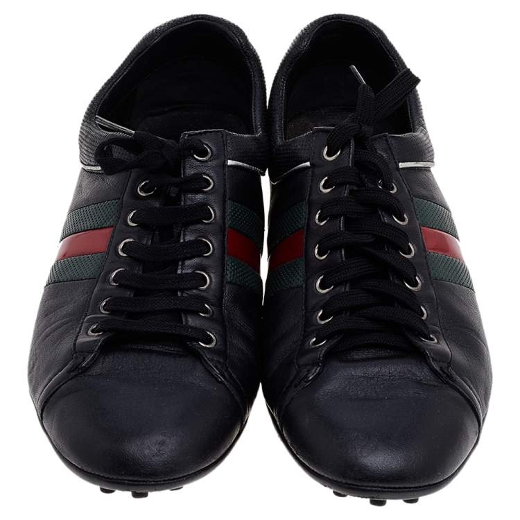 Pre Owned Gucci Black Leather Web Detail Low Top Sneakers Size 43.5