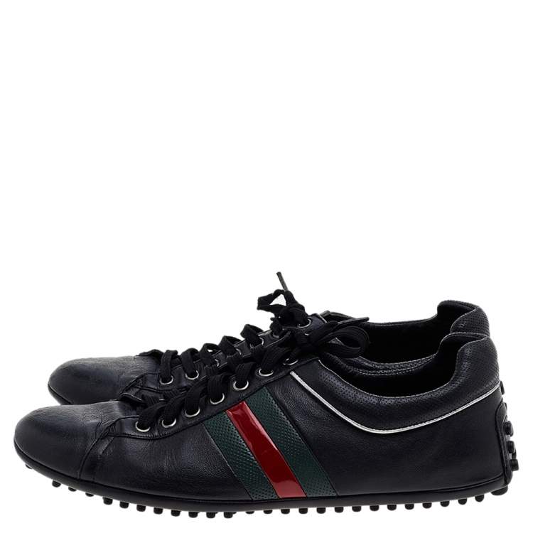 Pre Owned Gucci Black Leather Web Detail Low Top Sneakers Size 43.5