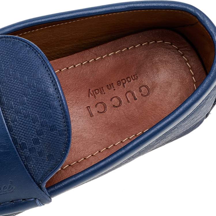 Pre Owned Gucci Blue Leather Slip On Loafers Size 40.5