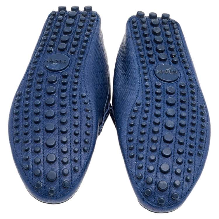 Pre Owned Gucci Blue Leather Slip On Loafers Size 40.5