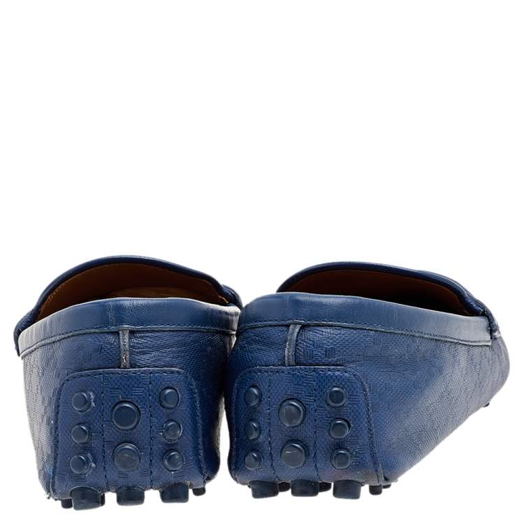 Pre Owned Gucci Blue Leather Slip On Loafers Size 40.5