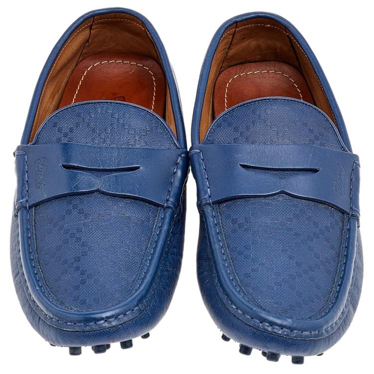 Pre Owned Gucci Blue Leather Slip On Loafers Size 40.5