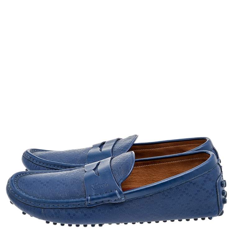 Pre Owned Gucci Blue Leather Slip On Loafers Size 40.5