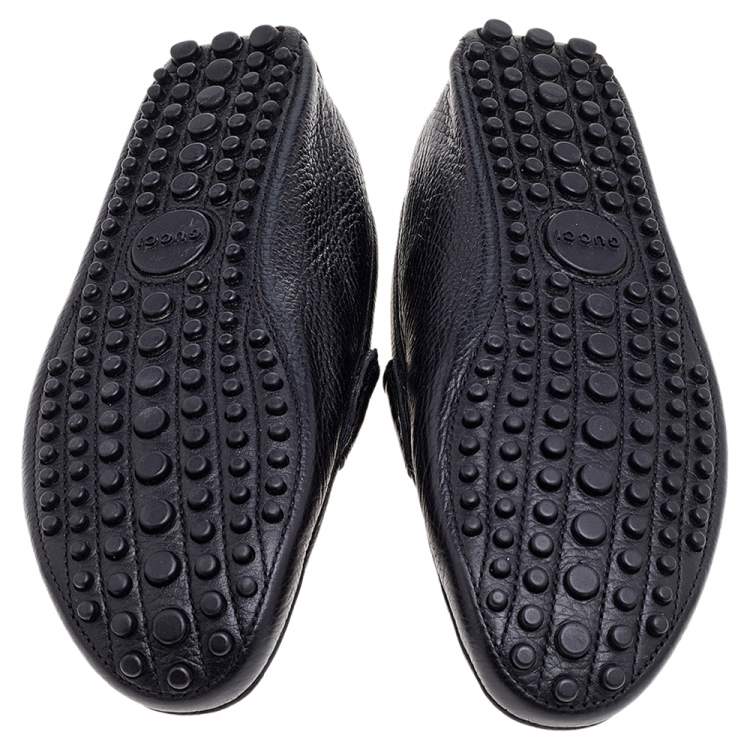 Pre Owned Gucci Black Leather Horsebit Slip On Loafers Size 41