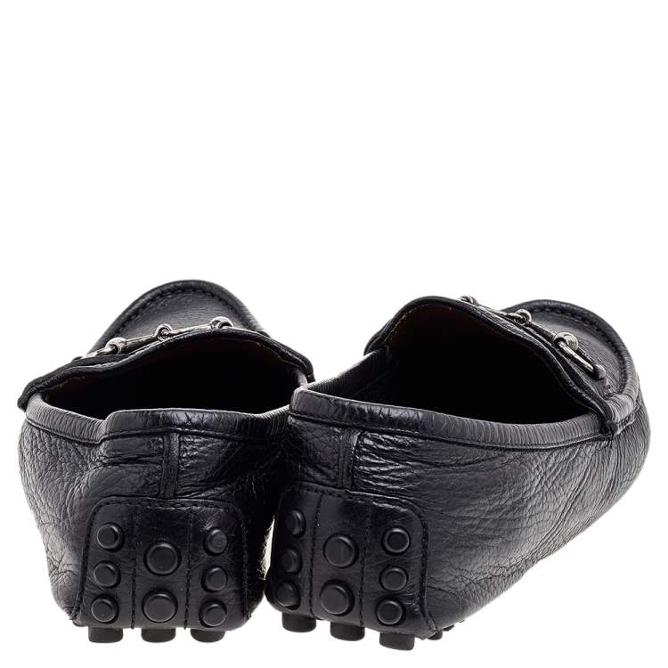 Pre Owned Gucci Black Leather Horsebit Slip On Loafers Size 41