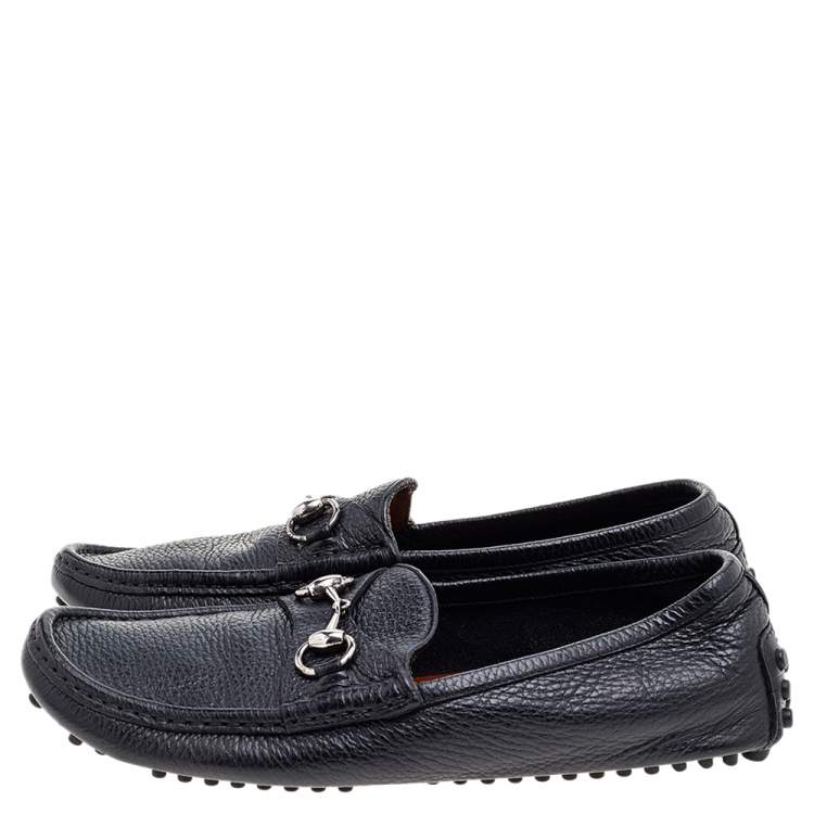Pre Owned Gucci Black Leather Horsebit Slip On Loafers Size 41