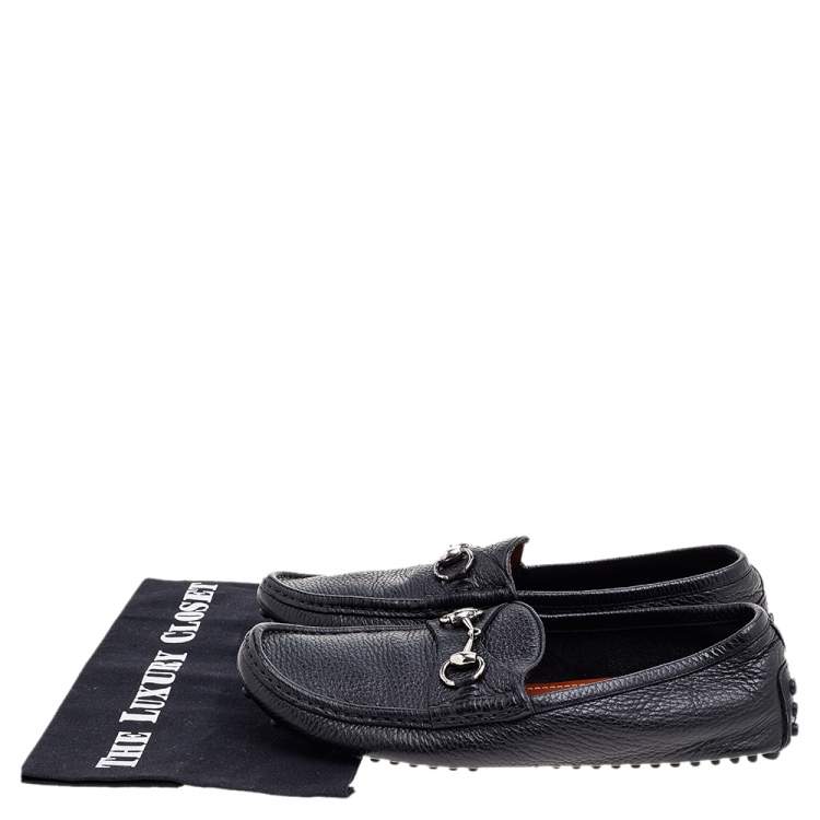 Pre Owned Gucci Black Leather Horsebit Slip On Loafers Size 41