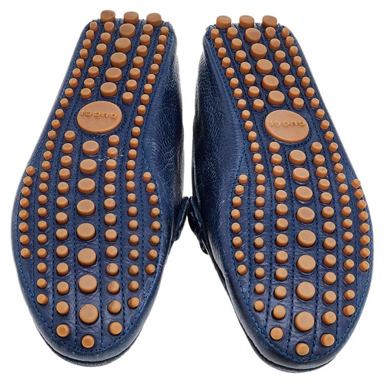 Pre Owned Gucci Blue Leather Horsebit Slip on Loafers Size 40