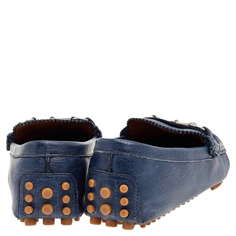 Pre Owned Gucci Blue Leather Horsebit Slip on Loafers Size 40