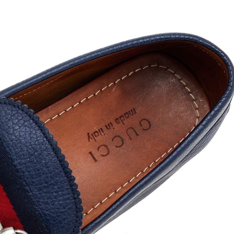 Pre Owned Gucci Blue Leather Horsebit Slip on Loafers Size 40