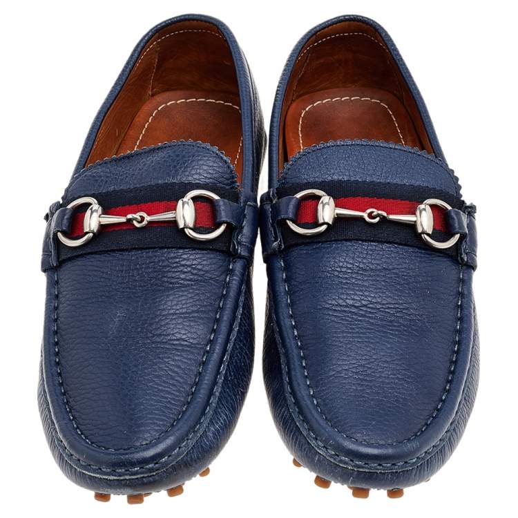 Pre Owned Gucci Blue Leather Horsebit Slip on Loafers Size 40