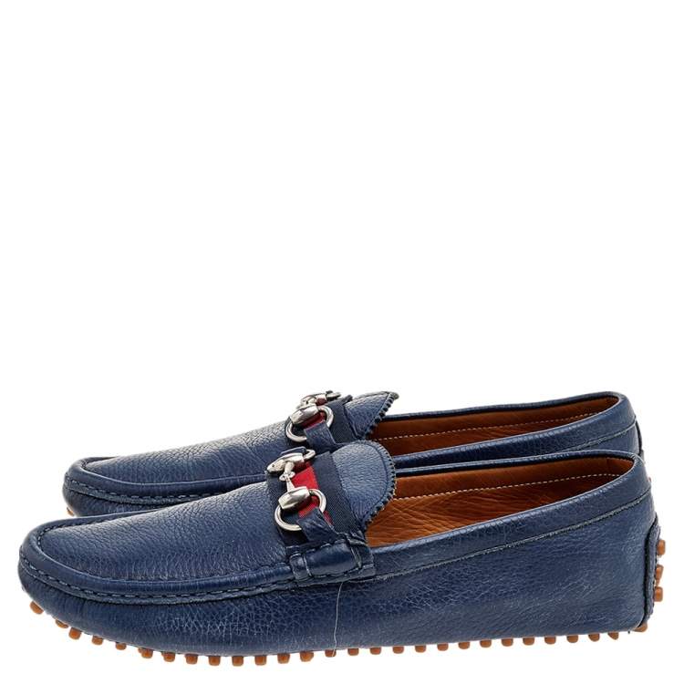 Pre Owned Gucci Blue Leather Horsebit Slip on Loafers Size 40