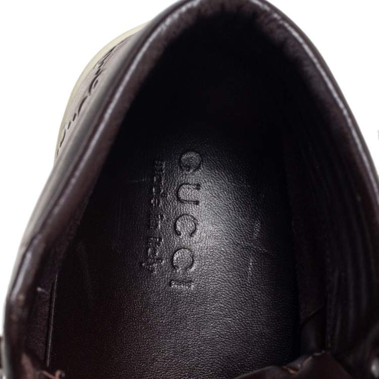 Pre Owned Gucci Brown Guccissima Leather Web Detail High Top Sneakers Size 42.5