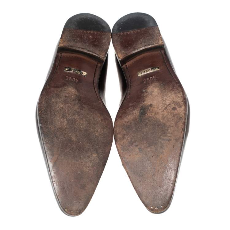 Pre Owned Gucci Brown Suede And Leather Slip On Wingtip Loafers Size 40.5