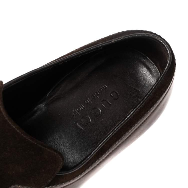 Pre Owned Gucci Brown Suede And Leather Slip On Wingtip Loafers Size 40.5