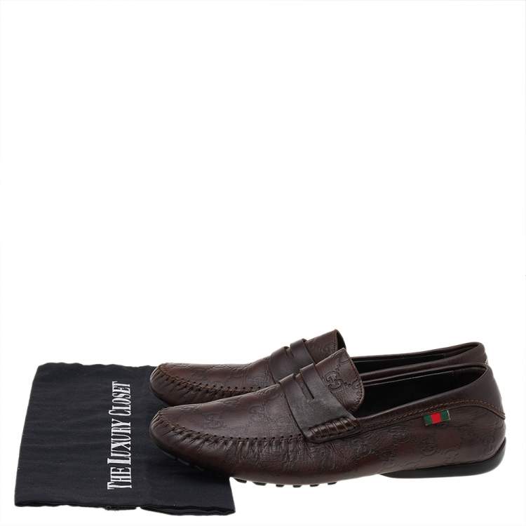 Pre Owned Gucci Brown Guccissima Leather Slip On Penny Loafers Size 40.5