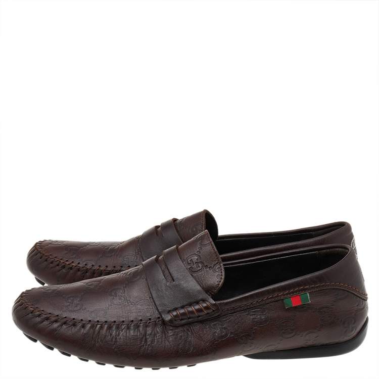 Pre Owned Gucci Brown Guccissima Leather Slip On Penny Loafers Size 40.5