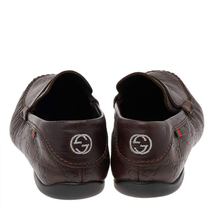Pre Owned Gucci Brown Guccissima Leather Slip On Penny Loafers Size 40.5