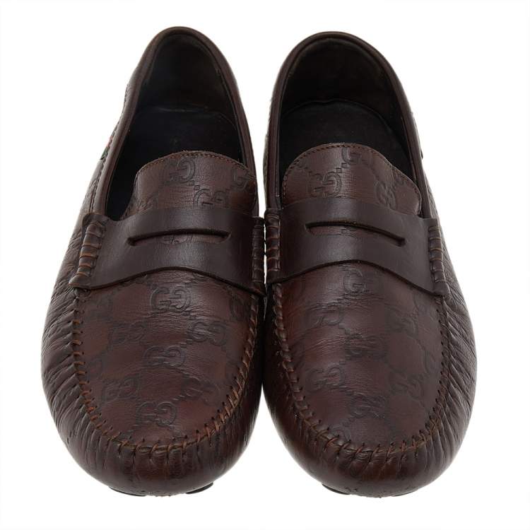 Pre Owned Gucci Brown Guccissima Leather Slip On Penny Loafers Size 40.5