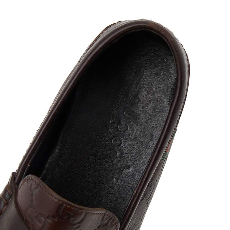 Pre Owned Gucci Brown Guccissima Leather Slip On Penny Loafers Size 40.5