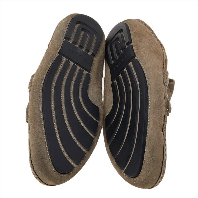 Pre Owned Gucci Grey Suede Fringe Slip On Loafers Size 43.1