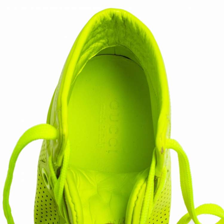 Pre Owned Gucci Neon Green Perforated Leather Lace Up High Top Sneakers Size 41