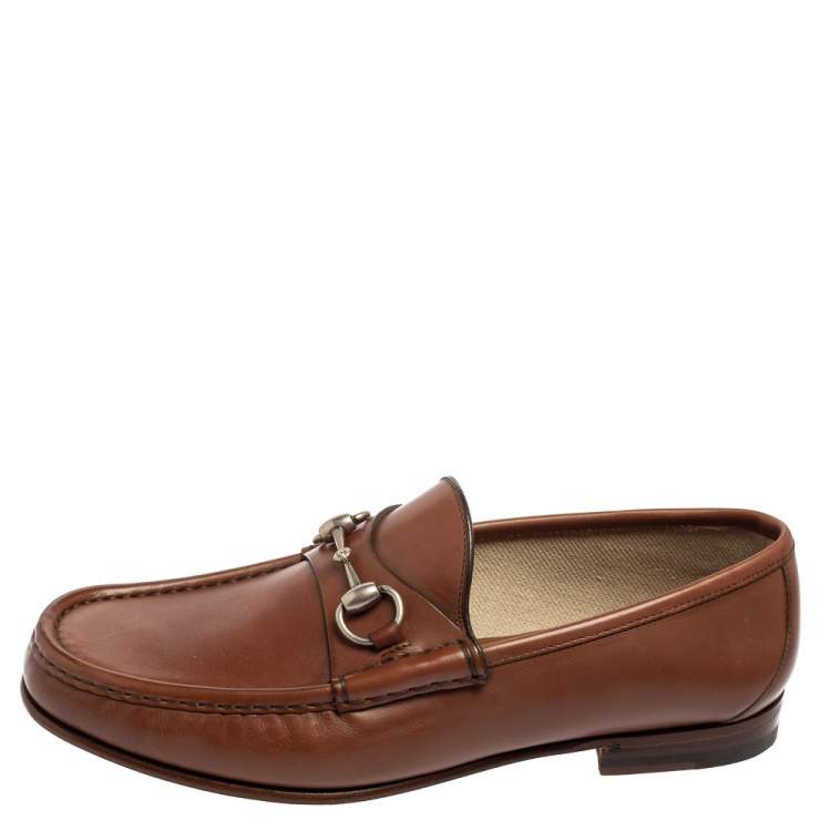 Pre Owned Gucci Brown Leather Classic Horsebit Loafers Size 42