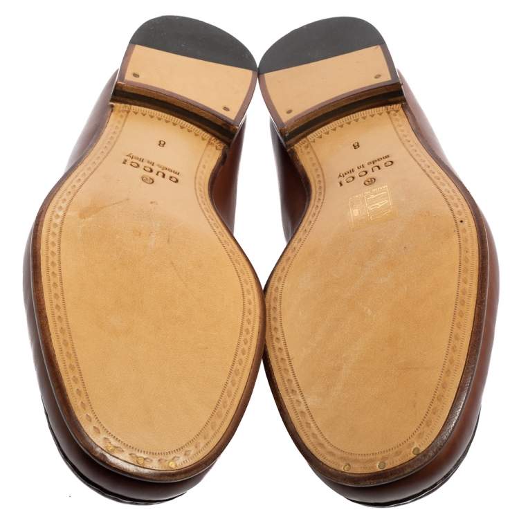 Pre Owned Gucci Brown Leather Classic Horsebit Loafers Size 42