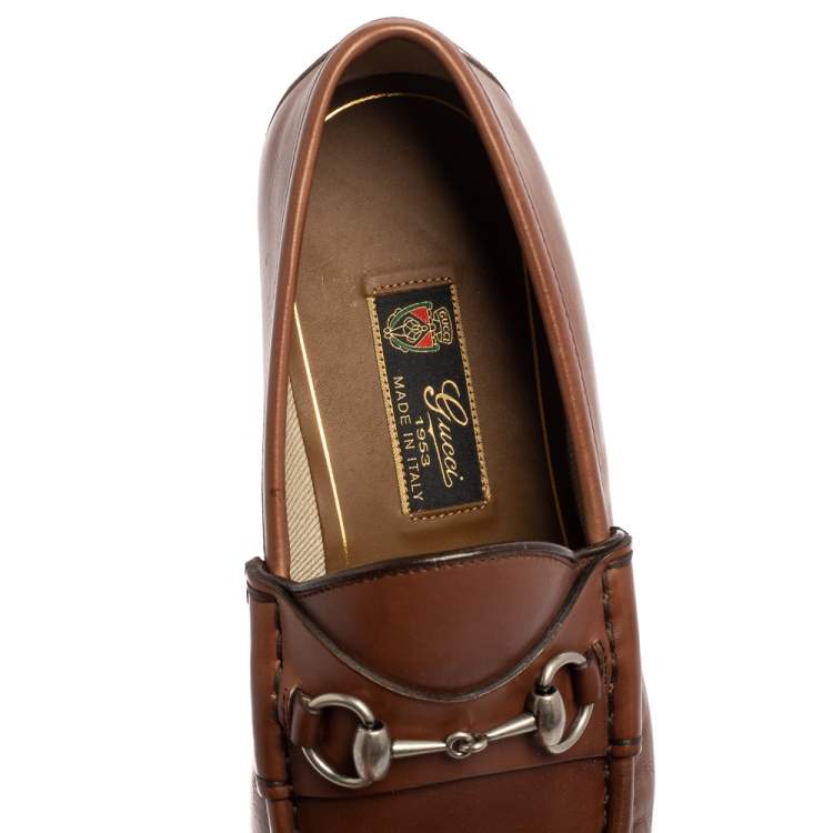 Pre Owned Gucci Brown Leather Classic Horsebit Loafers Size 42