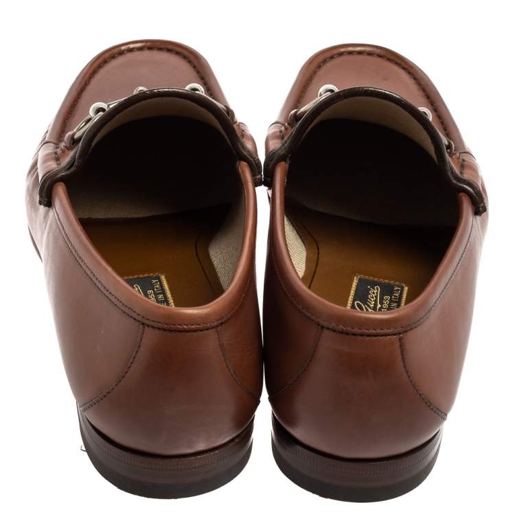 Pre Owned Gucci Brown Leather Classic Horsebit Loafers Size 42
