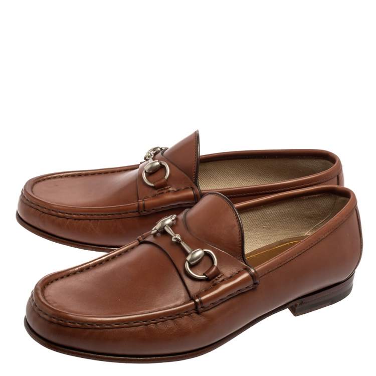 Pre Owned Gucci Brown Leather Classic Horsebit Loafers Size 42