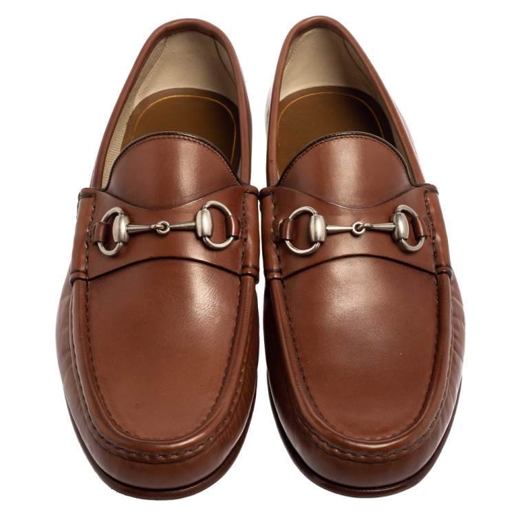 Pre Owned Gucci Brown Leather Classic Horsebit Loafers Size 42