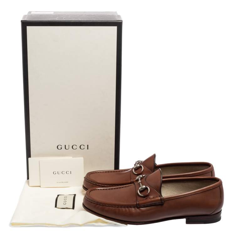 Pre Owned Gucci Brown Leather Classic Horsebit Loafers Size 42