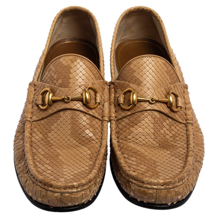 مملوكة مسبقًا Gucci Tan Python Leather Horsebit Loafers Size 42.5