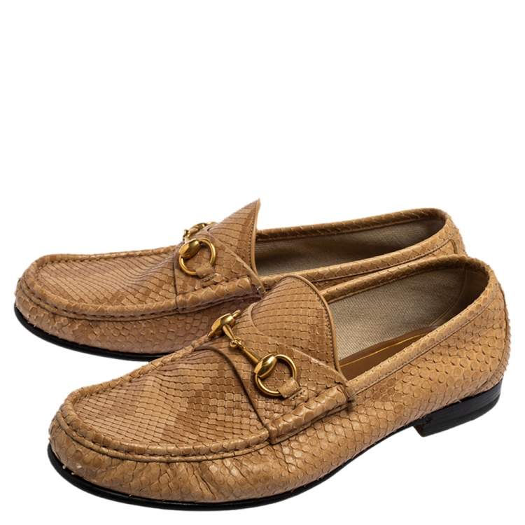 مملوكة مسبقًا Gucci Tan Python Leather Horsebit Loafers Size 42.5