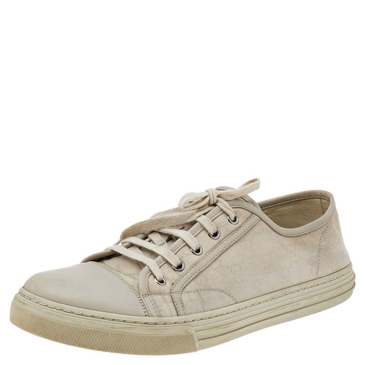 Gucci Off-white Leather And GG Canvas Low Top Sneakers Size 43 Gucci | TLC