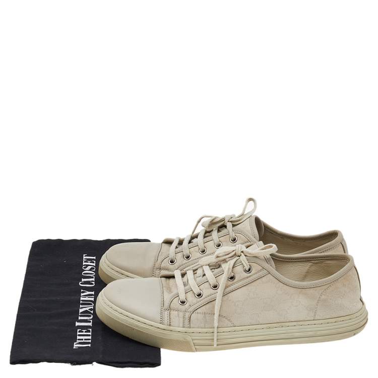 Pre Owned Gucci Off-white Leather And GG Canvas Low Top Sneakers Size 43