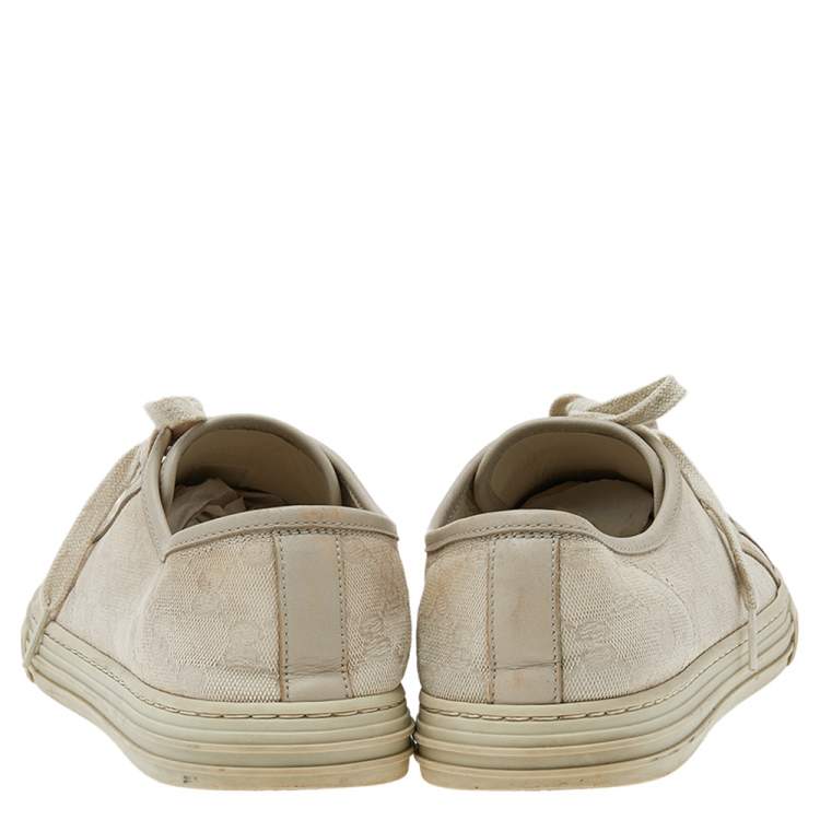 Pre Owned Gucci Off-white Leather And GG Canvas Low Top Sneakers Size 43