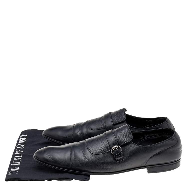 Pre Owned Gucci Black Leather Buckle Loafers Size 45 
