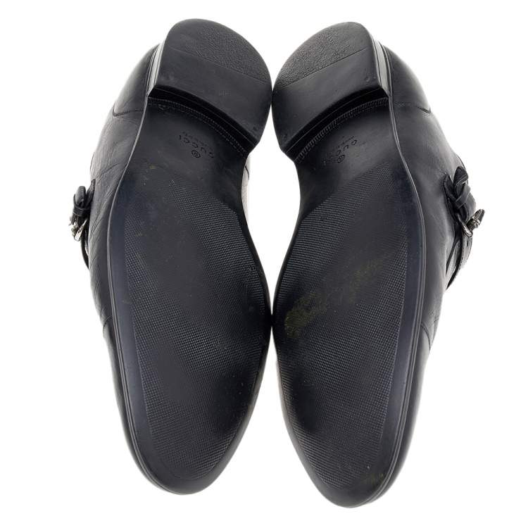 Pre Owned Gucci Black Leather Buckle Loafers Size 45 