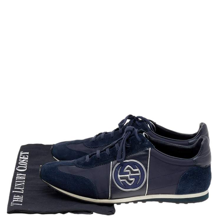 Pre Owned Gucci Navy Blue Suede and Nylon Low Top Sneakers Size 42.5